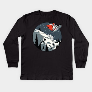 Little Red Ridding Hood Snowboarding Down the Snow White Wolf Mountain Kids Long Sleeve T-Shirt